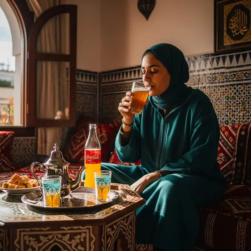 Moroccan Individual Enjoying Tea with Fizzy Drink