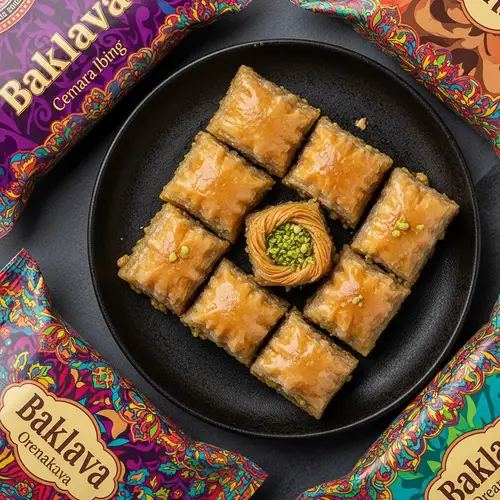 Colorful Baklava Packaging Design with Indonesian Influences