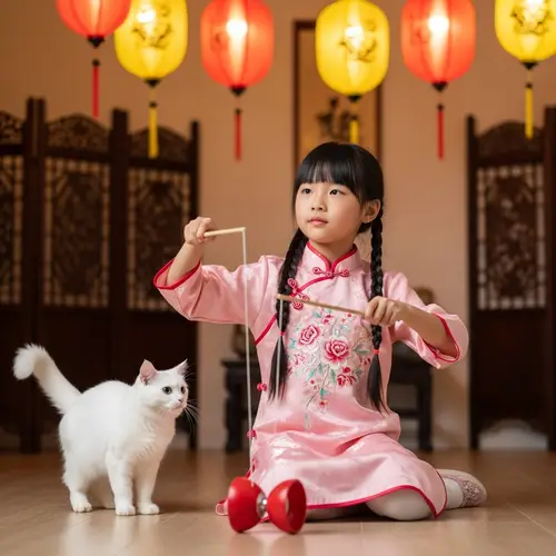 Young Girl in Traditional Chinese Clothing with Chinese Yo-Yo