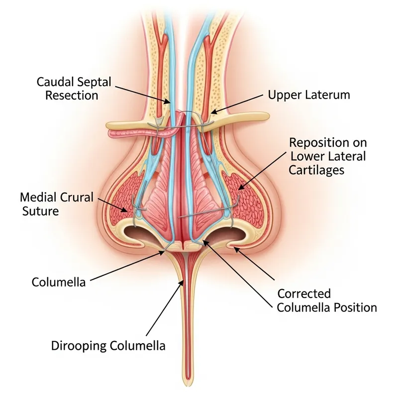 Nose Surgery for Drooping Columella - Medical Illustration