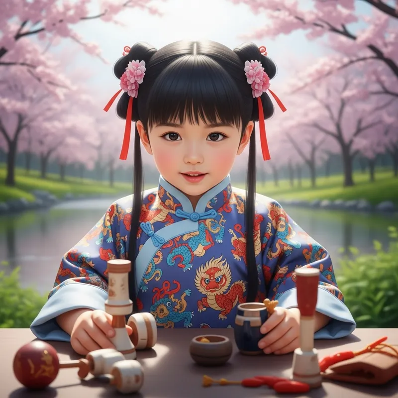 Enchanting Chinese Kid in Cherry Blossom Park