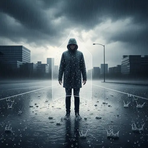 Mysterious Figure Defies Rainstorm in Urban Cityscape