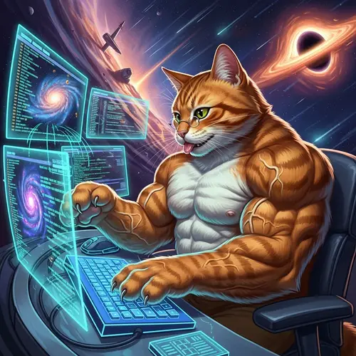Muscular Cat Coding | Intergalactic Feline Programmer