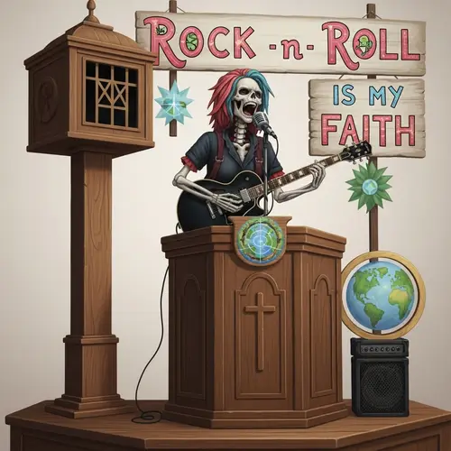 Rock -n- Roll Skeleton Preacher with Fender Stratocaster Guitar
