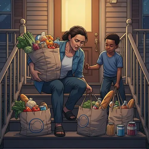Resilient Woman and Helper Boy: Inspiring Grocery Moment