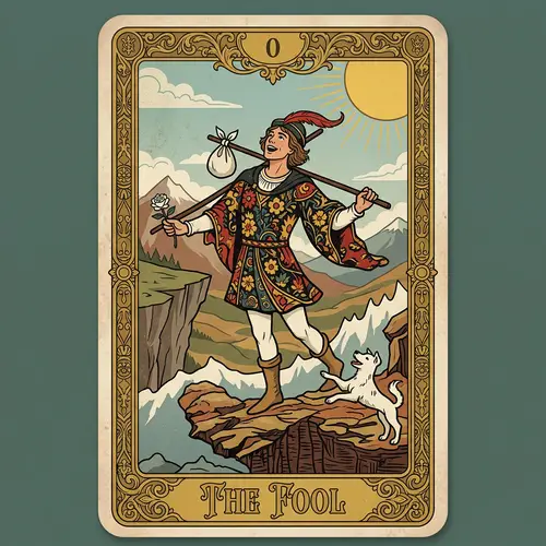 The Fool Tarot Card Illustration - Rider-Waite Style