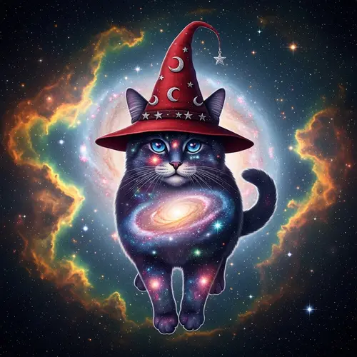 Cosmic Cat in a Red Hat - Unique Art