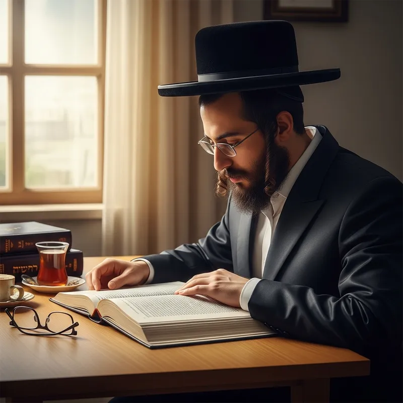 Hasidic Rabbi Studying from Sefer Book | Jewish Rabbi Immerse in Deep Study