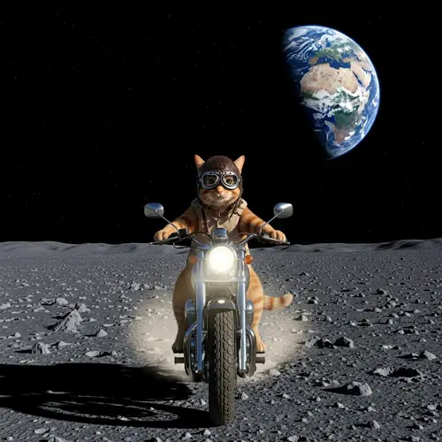 A Cat on a Motorcycle on the Moon