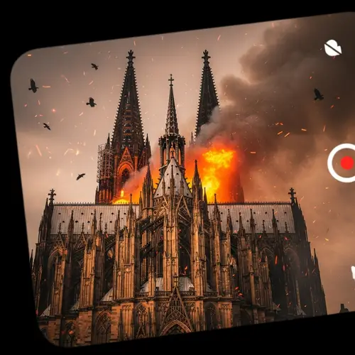 Cologne Cathedral Aflame: Vultures, Gothic Style - Dramatic Scene