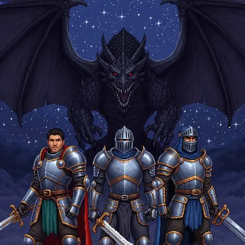Epic Pixel Art Boss Battle: Three Brave Knights vs Black Dragon