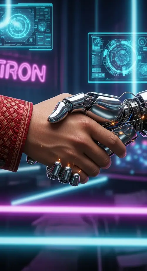 Human-Cyborg Handshake Unity | Alliance Illustration