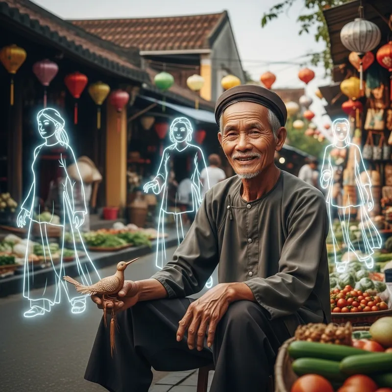 Vietnamese Man Smiling in Peace Amidst Asian Zen Garden Vietnamese Man Smiling in Peace Amidst Asian Zen Garden