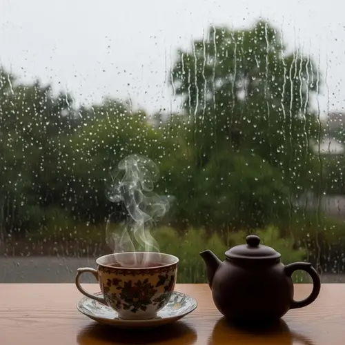 Tranquil Rainy Season Window View | Tea and Comfort