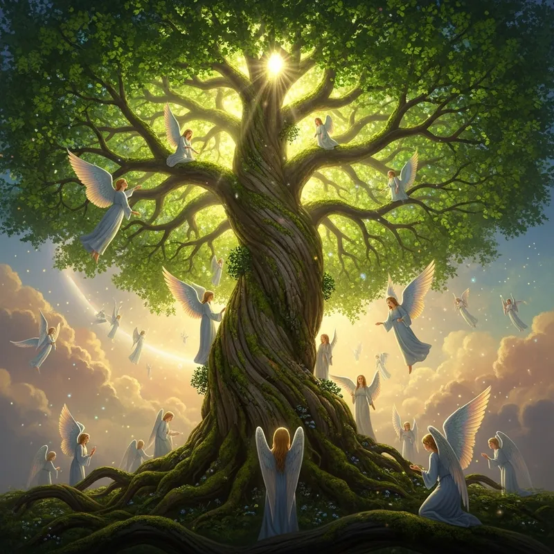 Heavenly Tree of Life with Realistic Celestial Angels