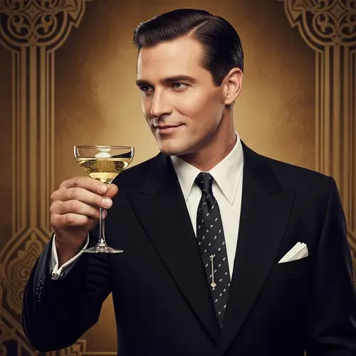 Elegant Jay Gatsby-inspired Man in Black Suit | Champagne Toast
