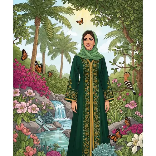 Proud Qatari Woman in Lush Environment | Qatar's Environmental Commitment