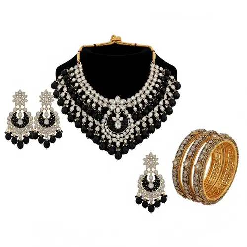 Exquisite Black Kundan Jewelry Set | Rajasthani Craftsmanship