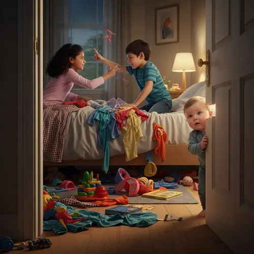 Cozy Bedroom Chaos: Sibling Adventures