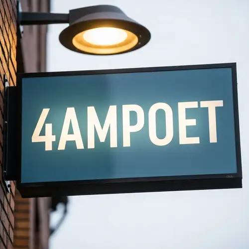 4AMPOET Sign: Bold White Letters on Deep Blue Background