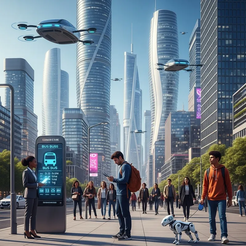 Explore a Futuristic Cityscape: Vision from the Sidewalk