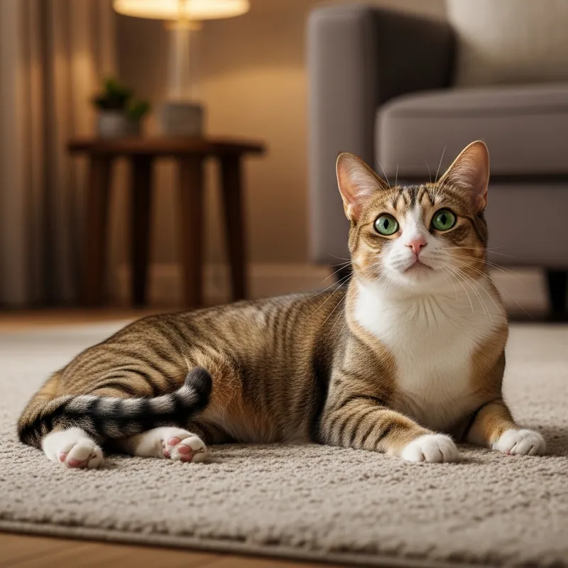 Realistic Cat Image: Relaxing in a Cozy Room
