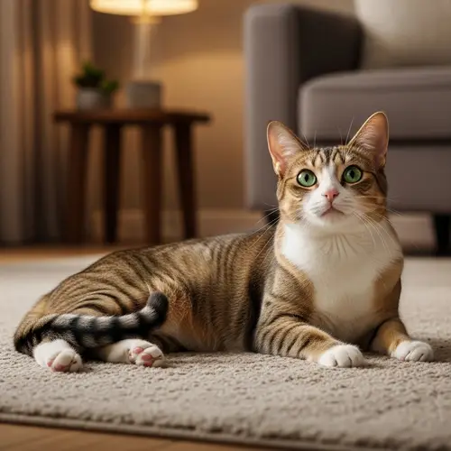 Realistic Cat Image: Relaxing in a Cozy Room