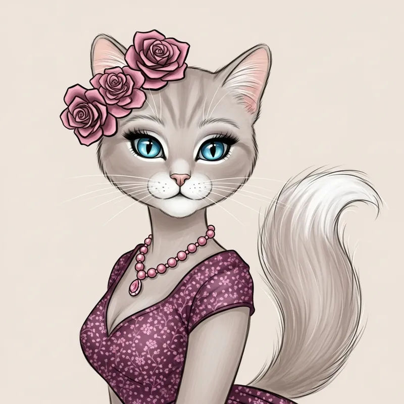 Elegant Feminine Cat Character with Makeup