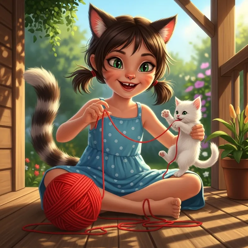 Cat Girl - Playful Feline Character with Fluffy Tail