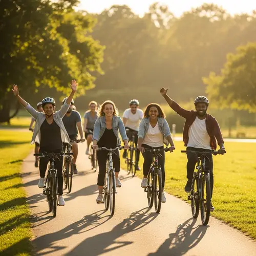 Diverse Group Enjoying Bike Ride in Scenic Park
