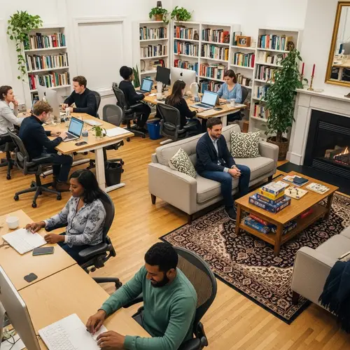 Cozy Coworking Space with Warm Ambiance and Diverse Members
