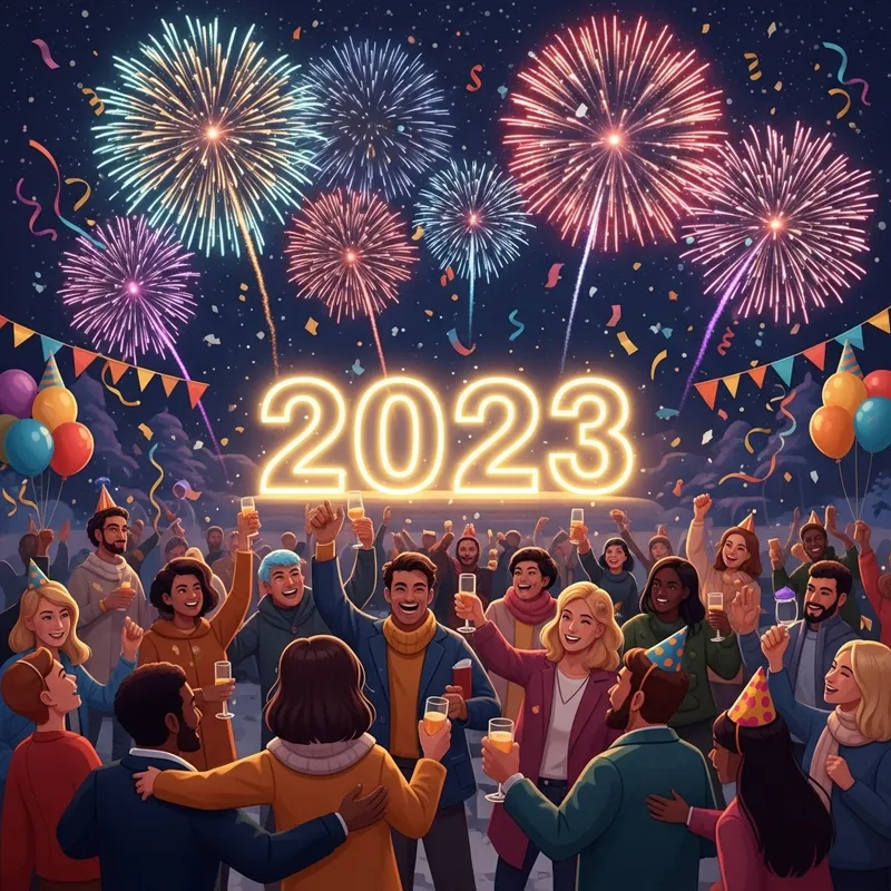 Happy New Year 2023: Colorful Fireworks and Joyful Celebrations