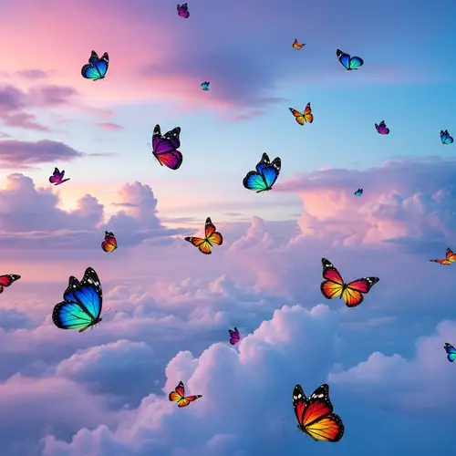 Colorful Butterflies Soaring in a Surreal Sky | Dreamlike Landscape