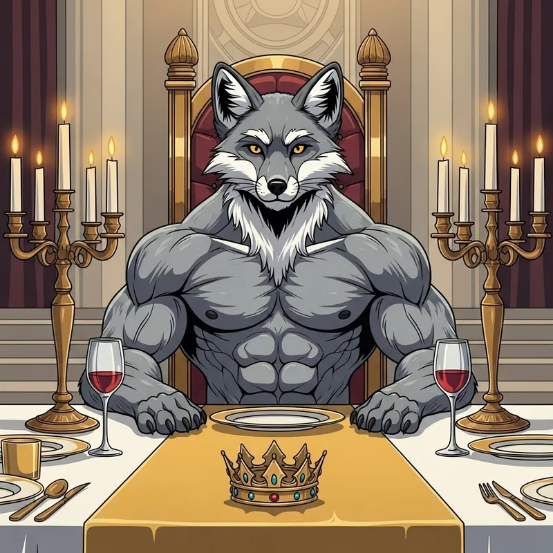 Majestic Grey Muscular Fox at Regal Table - Stunning Vector Art