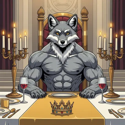 Muscular Fox King at Grand Table - Detailed Vector Art
