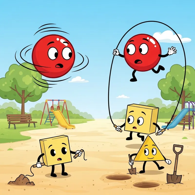 Playful Park Scene with Red Balls and Characters
