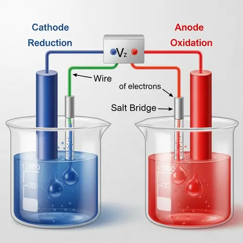 Electrochemical Cell: Cathode in Blue, Anode in Red