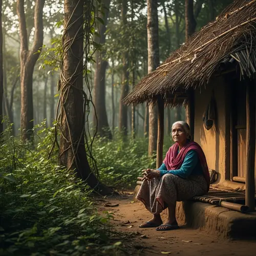 Shabari: Elderly Indian Woman in Jungle Hut