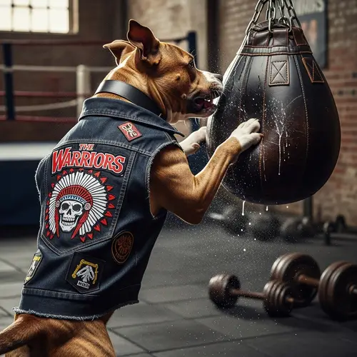 Dog in 'The Warriors' Vest Boxing Bag