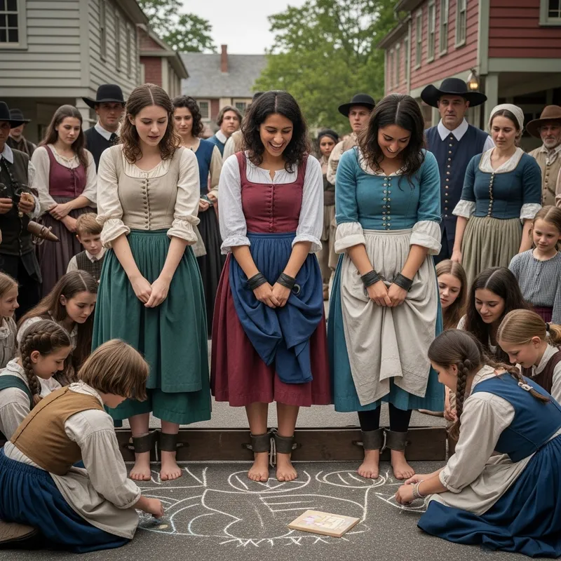 Captivating Scene of Accused Witches in 1700s Town Stocks