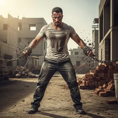 Muscular Middle-Eastern Builder Freed from Chains