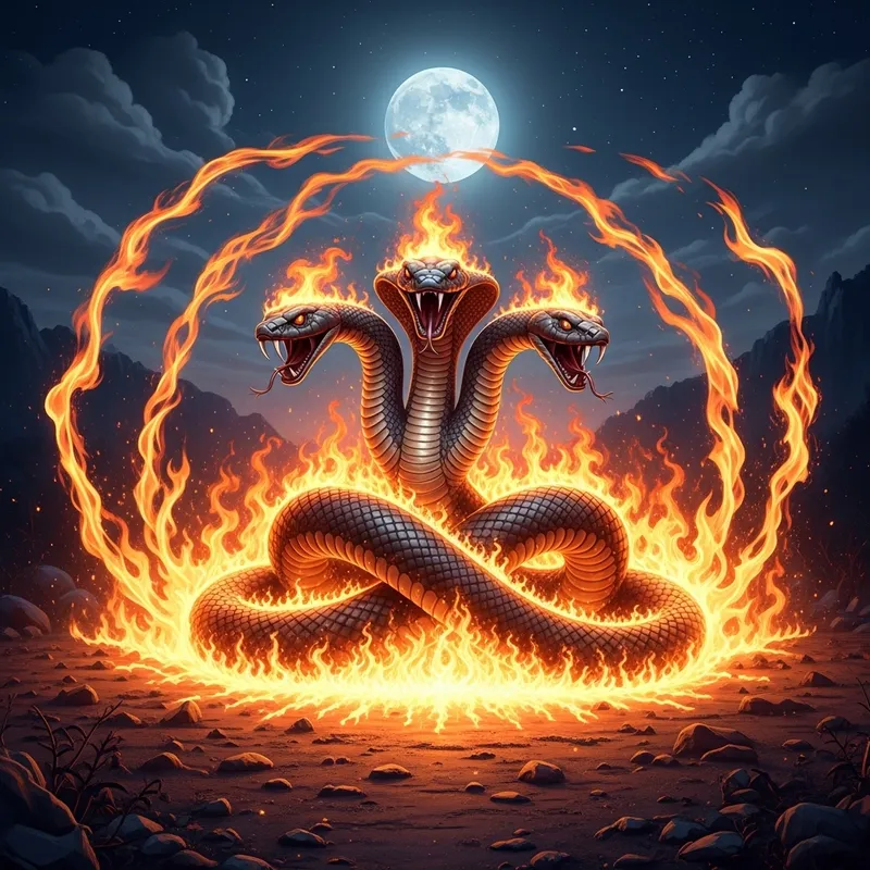 Three-Headed Fire Snake | Mystical Inferno