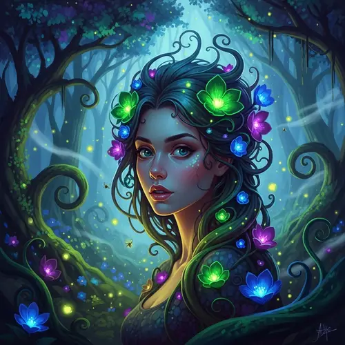 Surreal Portrait of Captivating Woman in Enchanted Forest