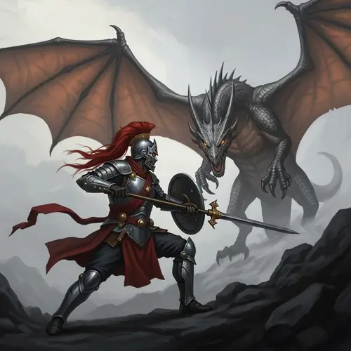 Soldier Battle with Dragon - Epic Fantasy Scene
