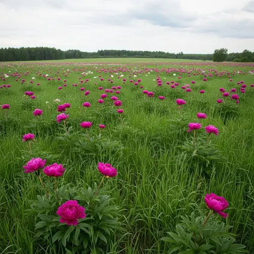 Beautiful Blooming Peonies in a Green Field