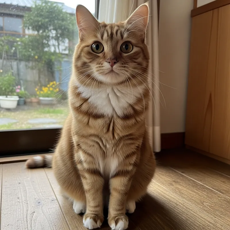 Elegant Adult Domestic Cat on Rustic Wooden Floor