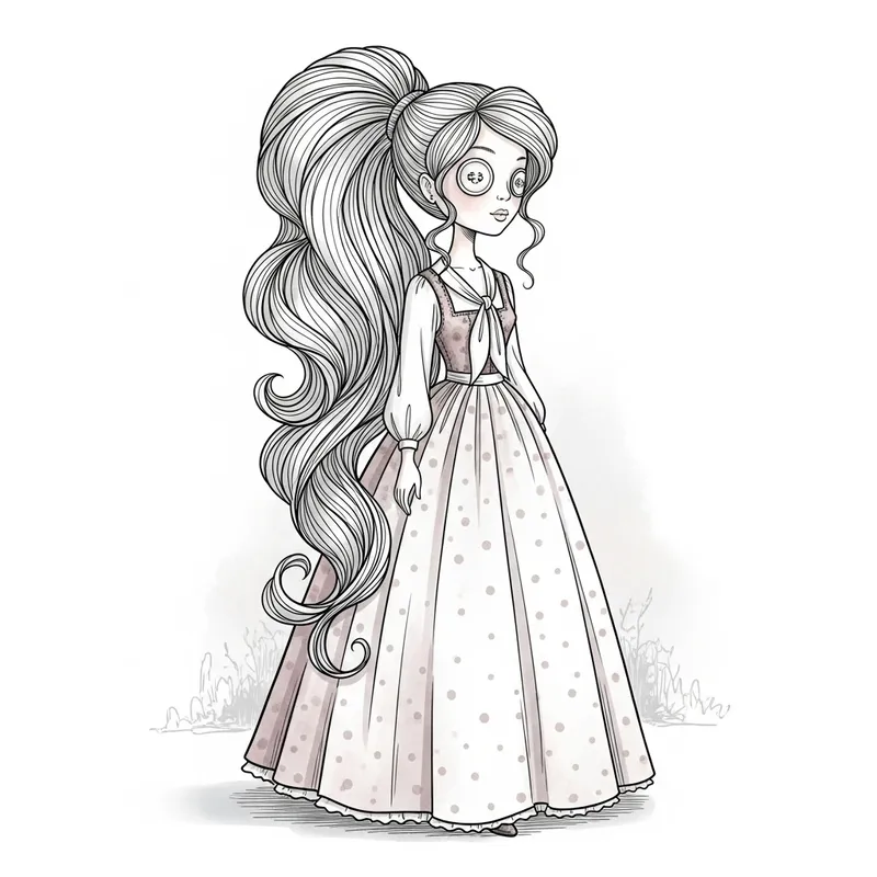 Doll-Like Woman in Long Dress with Stylish Pigtail