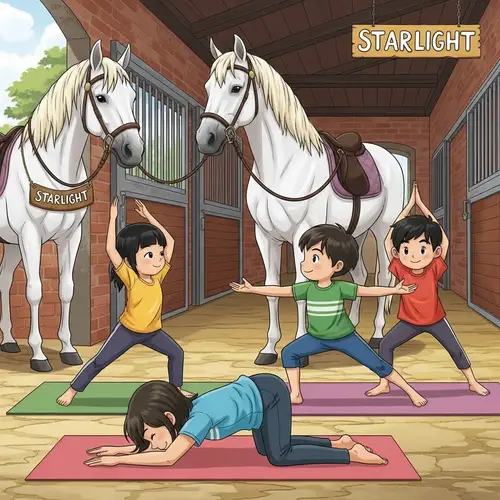 Vibrant Yoga Scenes with Children and Horses