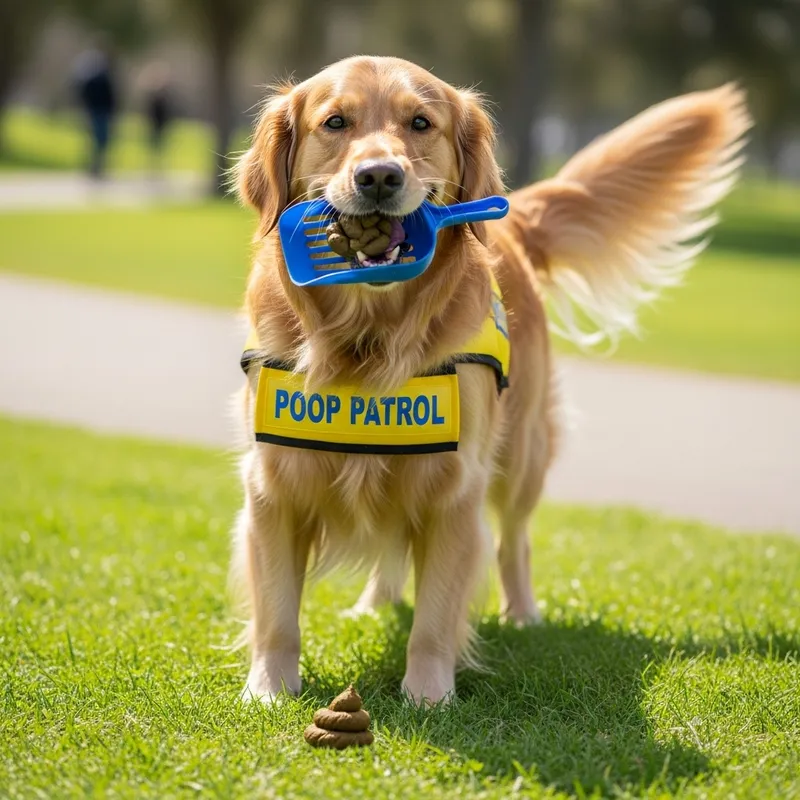 Happy Dog Proudly Cleaning Up