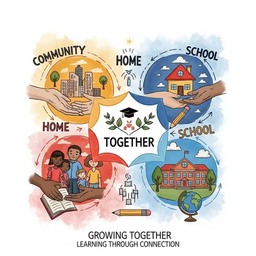 Digital Illustration of Home, School, and Community Influences on Learner